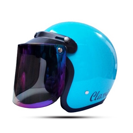Helm Bogo Retro Classic Kaca Cembung Silver Pelangi Hitam Helm SNI UNTUK Pria Dan Wanita SNI COD