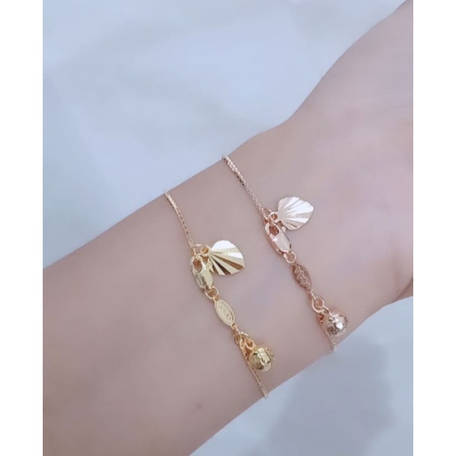 Gelang itali santa kecil 1 bel + 1 love ukir / gelang perak asli silver 925 lapis emas/ gelang fashion wanita terbaru