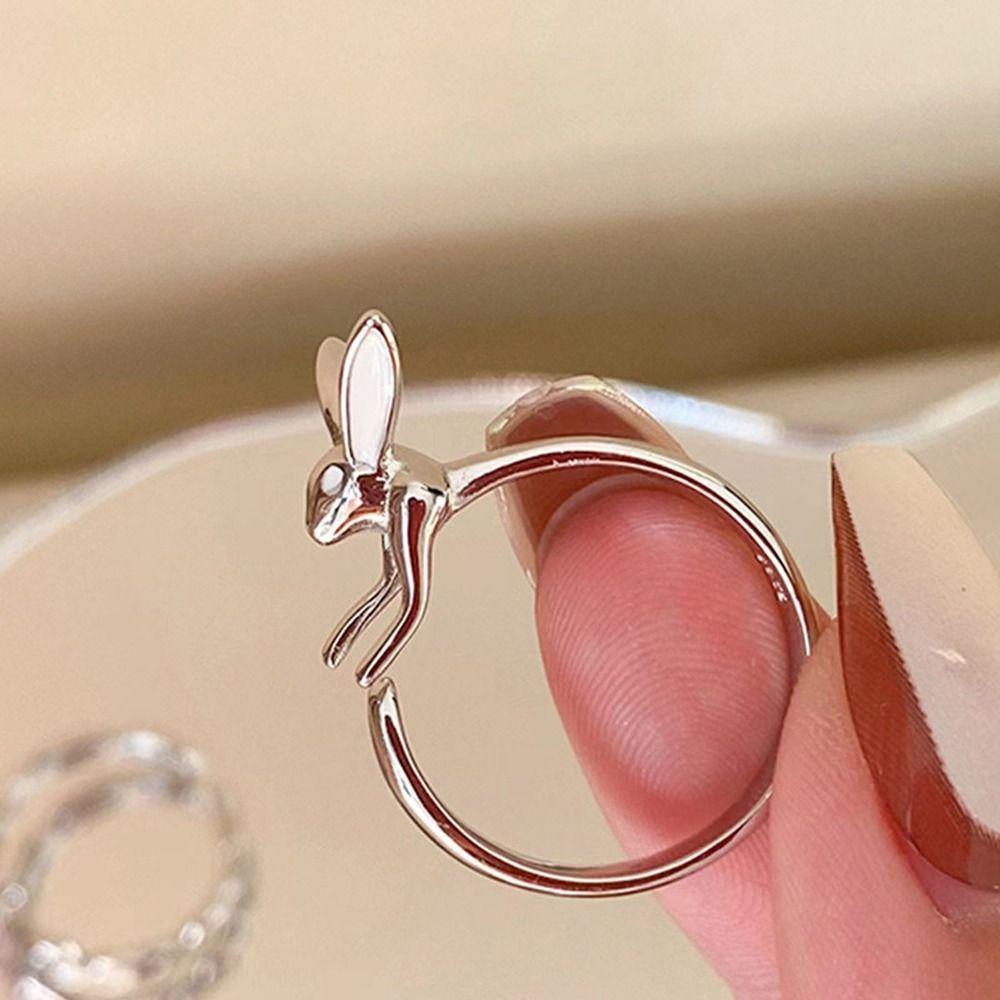 MXBEAUTY Y2k Wanita Cincin Lucu Adjustable Menawan Desain Niche Kelinci Gadis Manis Hadiah Berlian Imitasi Alloy Gaya Korea Ring