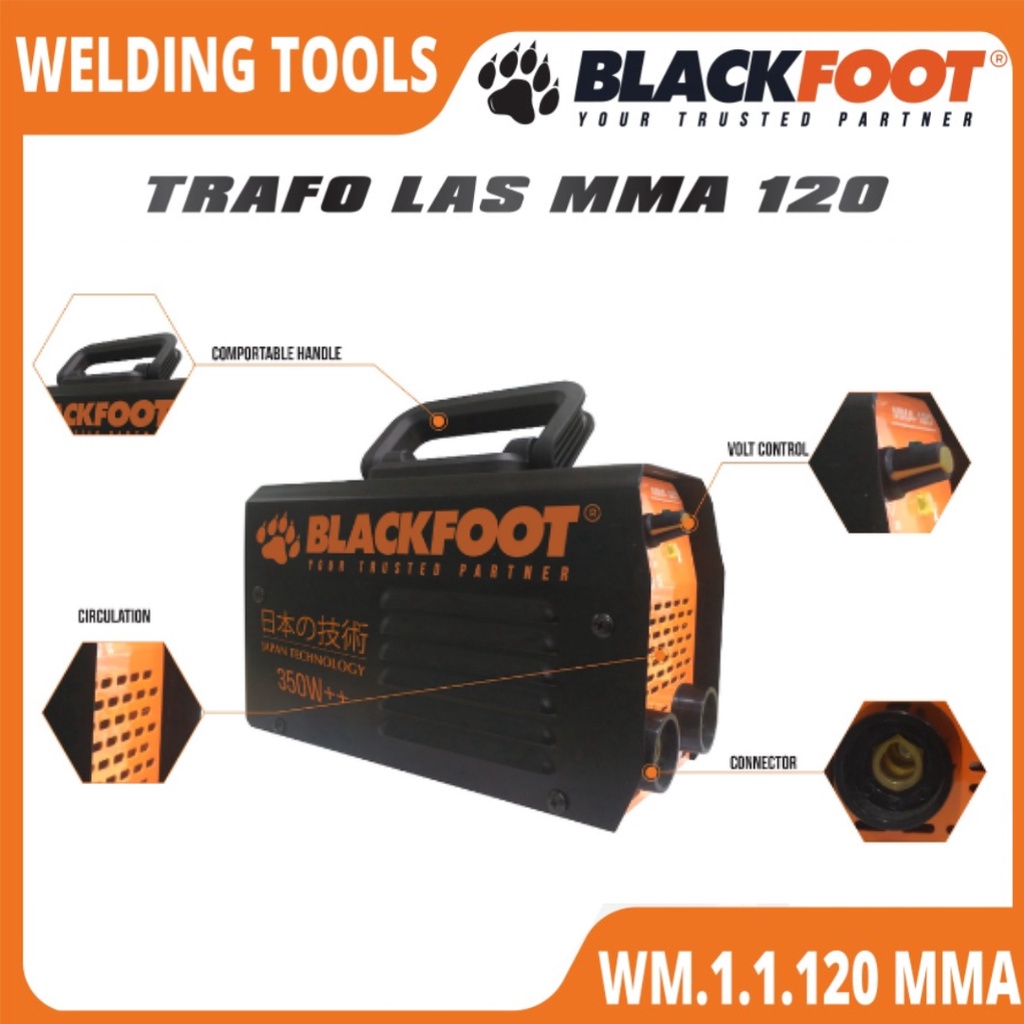 Blackfoot Mesin Las Listrik Travo Las Welding Inverter 350 watt IGBT MMA 120 A Hitam Murah Original