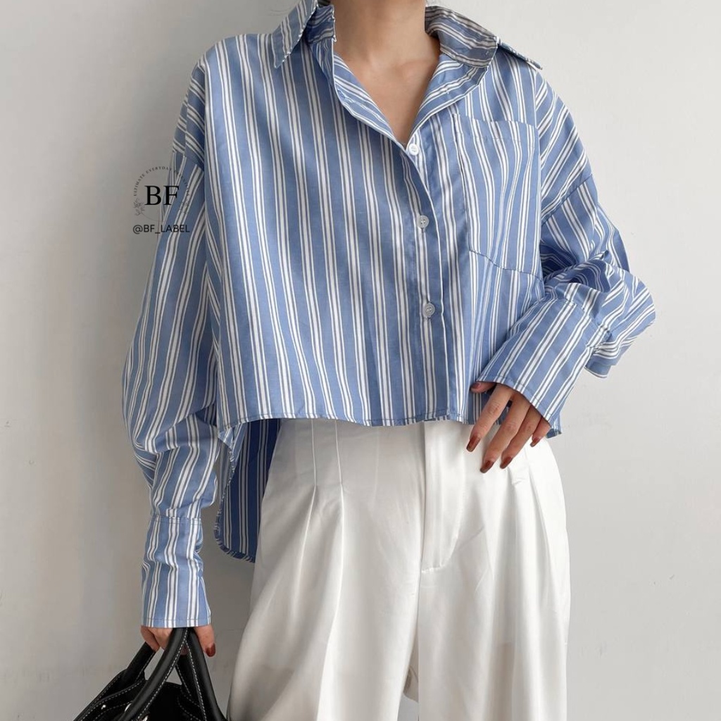 Theresa Shirt 2156 | Kemeja Crop Wanita | Kemeja Katun Salur | Kemeja Oversize by@bf_label