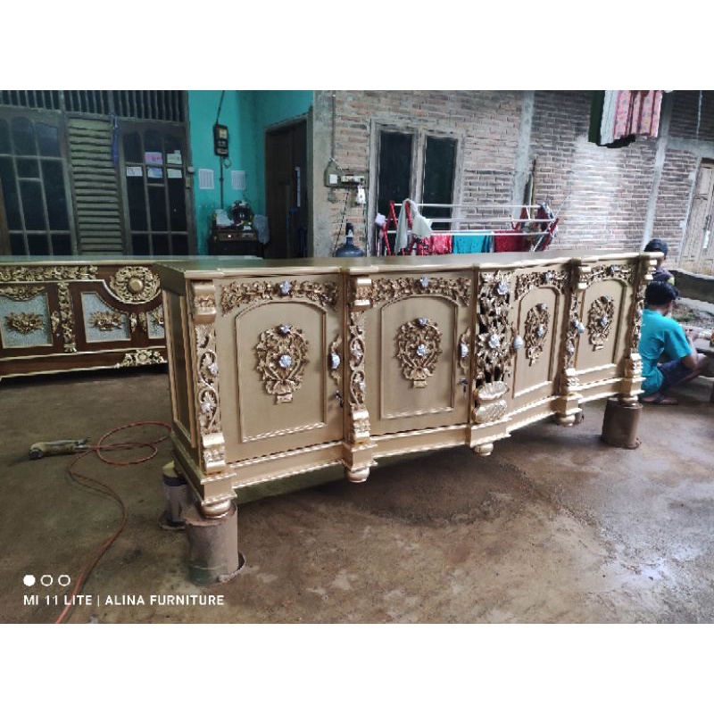 BUFET TV/BUFET SHIMA KAYU JATI WARNA GOLD(EMAS)