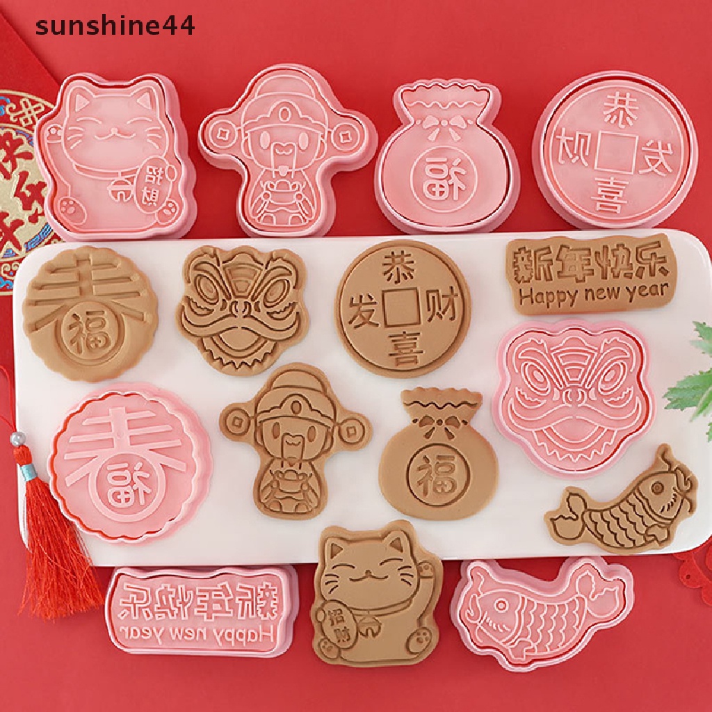 Sunshine8/10pcs Spring Festival Cookie Cutter Set Pemotong Stempel Kue Kering Imlek.