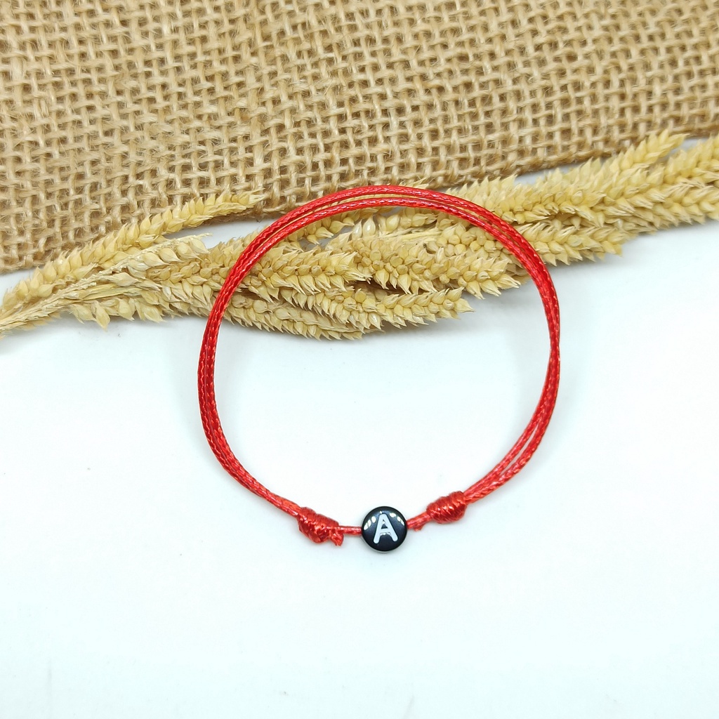 [Merah] 1mm Gelang Tali Inisial Merah / Gelang Couple Inisial / Gelang Merah Polos