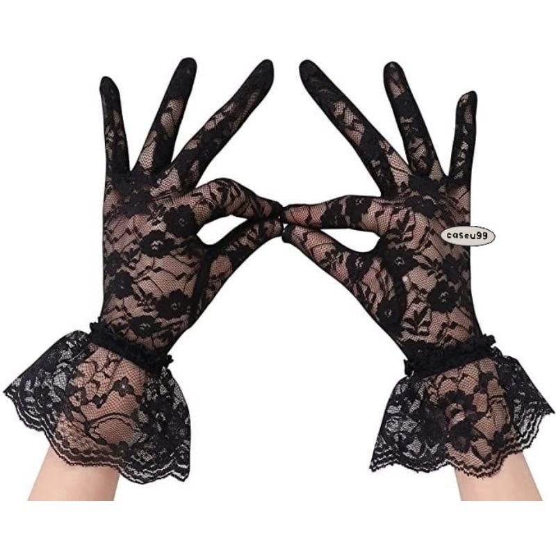 Lily sarung tangan pengantin Lace brukat motif bunga Renda brokat vintage pendek // bridal gloves vintage untuk Photoshoot yearbook wedding transparan manset tangan