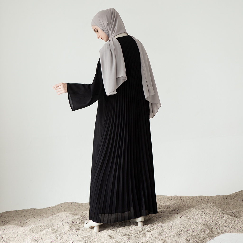 Anjani by Aska Label - Dress wanita pleated gamis Muslim tangan panjang details plisket di bagian belakang busui friendly