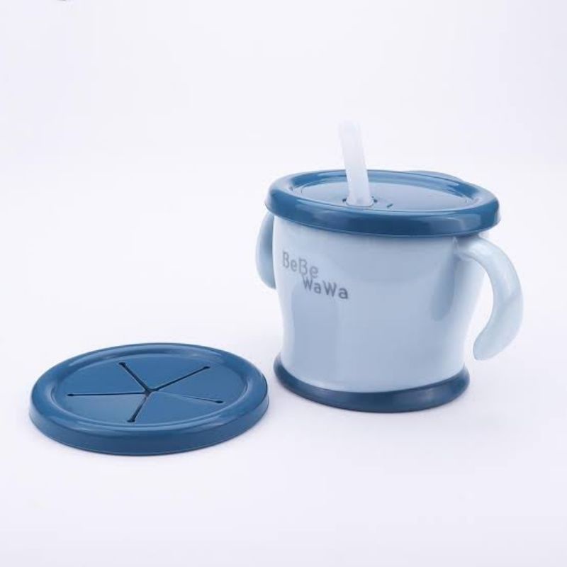 Bebe Wawa Baby Training Cup &amp; Snack 2in1 Cup De Mug Straw Silicone - BebeWawa Gelas Minum Anak Bayi Silikon dan Tempat Camilan Bayi Spare Straw - Sedotan Pengganti