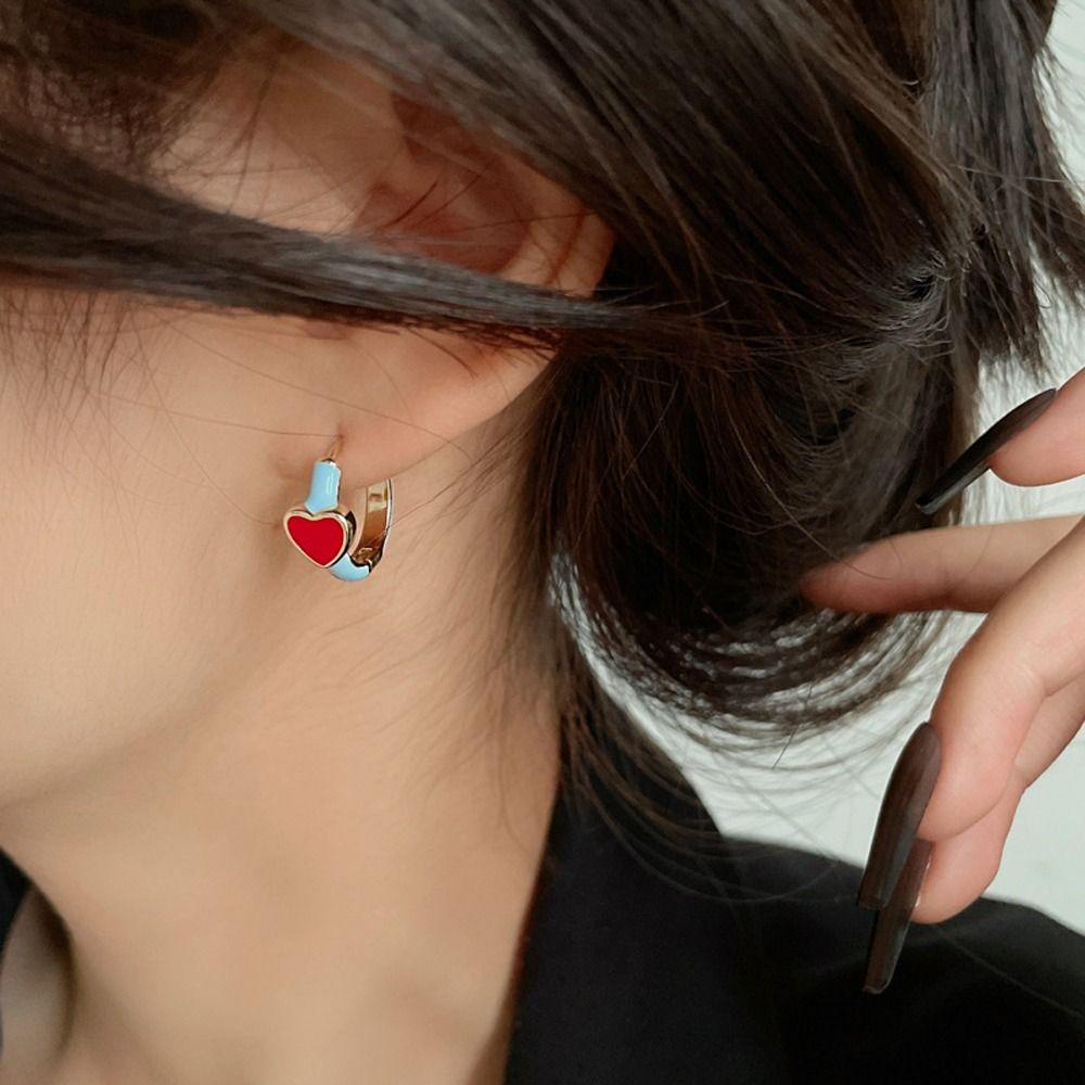 Needway   Wanita Anting Hoop Temperamen Manis Halus Trendi Elegan Perhiasan Fashion Berbentuk Hati Alloy Gaya Korea Earrings