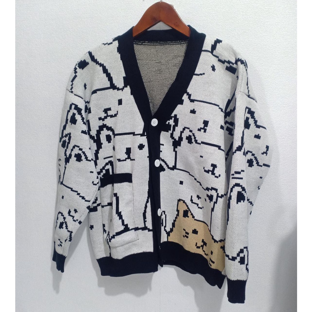 Cardigan Rajut Cardi Saku Dewasa, Motif Cat [PREMIUM]