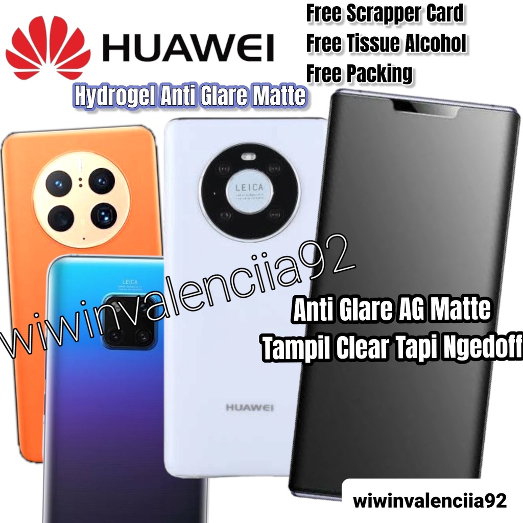 Hydrogel CUSTOM Huawei MATE 50 50Pro 40 40Pro+ 40 PRO 30 30Pro 20 Hidrogel TPU Clear-Bening/Glossy/Bluelight Glosy/Blue Light Matte/Anti Glare-Minyak-Mate Doff/Anti SPY Privacy-TPU Film Lapisan Liquid Glass nano-Black-Hitam/Full Cover Coveragel -NFC 5G 4G