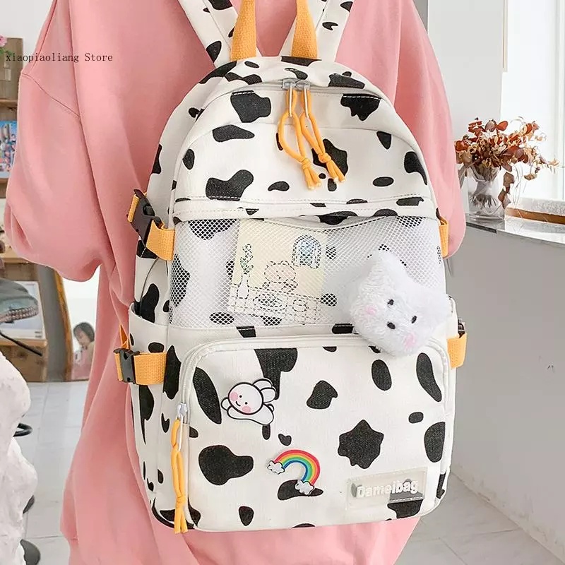 Tas Sekolah Anak Perempuan Perguruan Tinggi Tas Buku Wanita Travel Mochila Fashion Ransel Kanvas Wanita Ransel Gambar Sapi Lucu