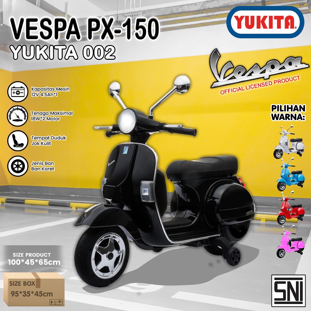 Mainan Aki Motor Anak Yukita 002 Vespa PX150 License - Hitam