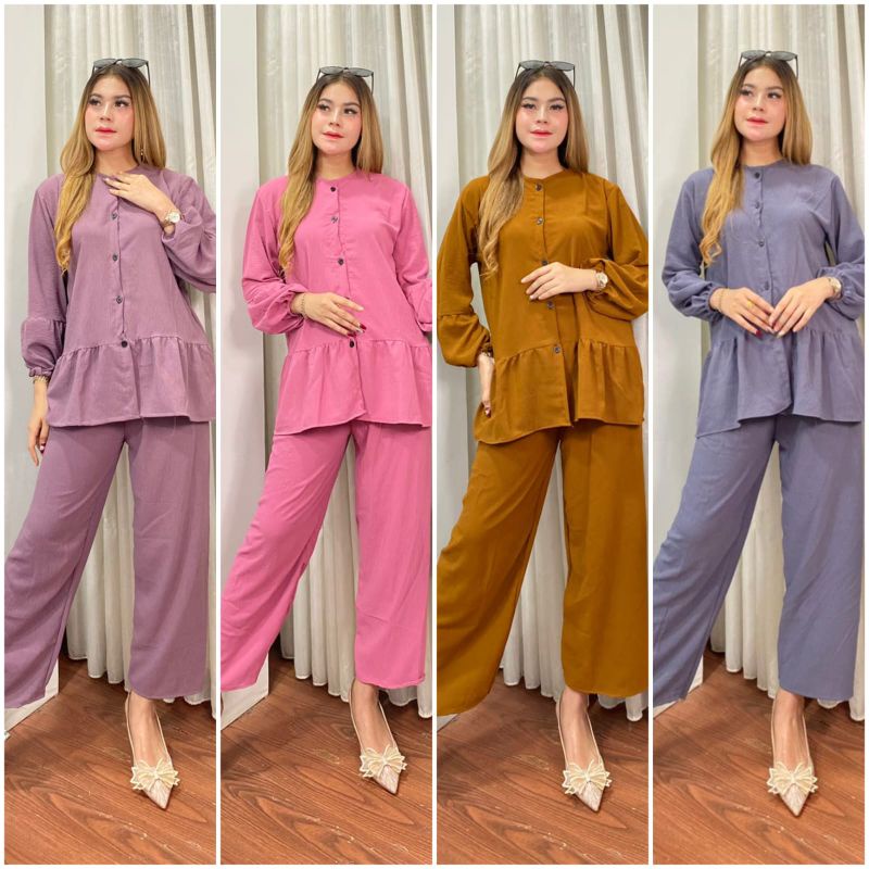 Set cplp polos rempel Ld 110 jumbo setelan crinkel terbaru one set bigsize wanita