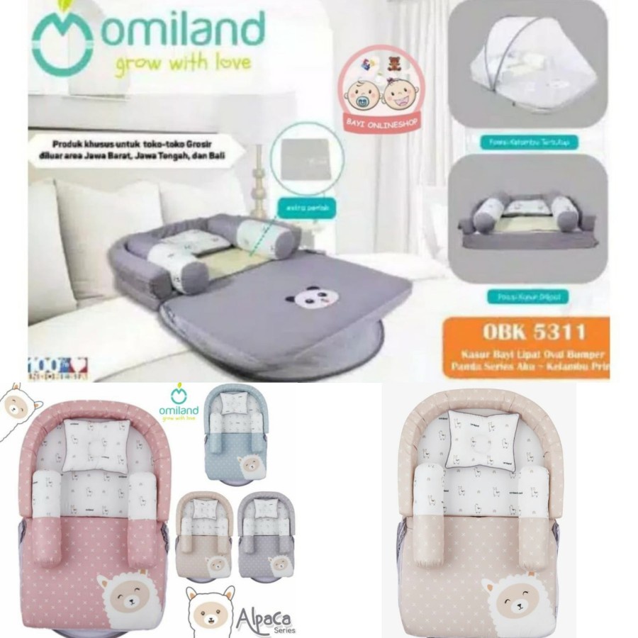 Omiland Kasur Bayi Lipat Bumper Kelambu  Panda  Alpaca Rainbow + Extra Perlak OBK5311 / Gift Set Baby