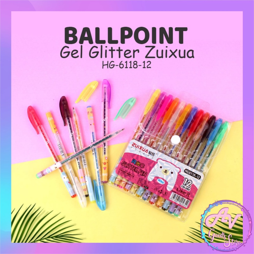 

BALLPOINT GLITTER 12 WARNA / PULPEN GLITTER WARNA WARNI (12PCS) / PULPEN GLITER