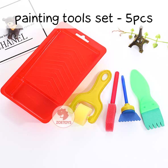 Zoetoys Painting Tools Set - 5pcs | Mix Roller Plus Dottie | Art Crafts Tools | Wadah Cat Lukis Finger Paint Mainan Edukasi Anak | Cari Bingkisan Hampers