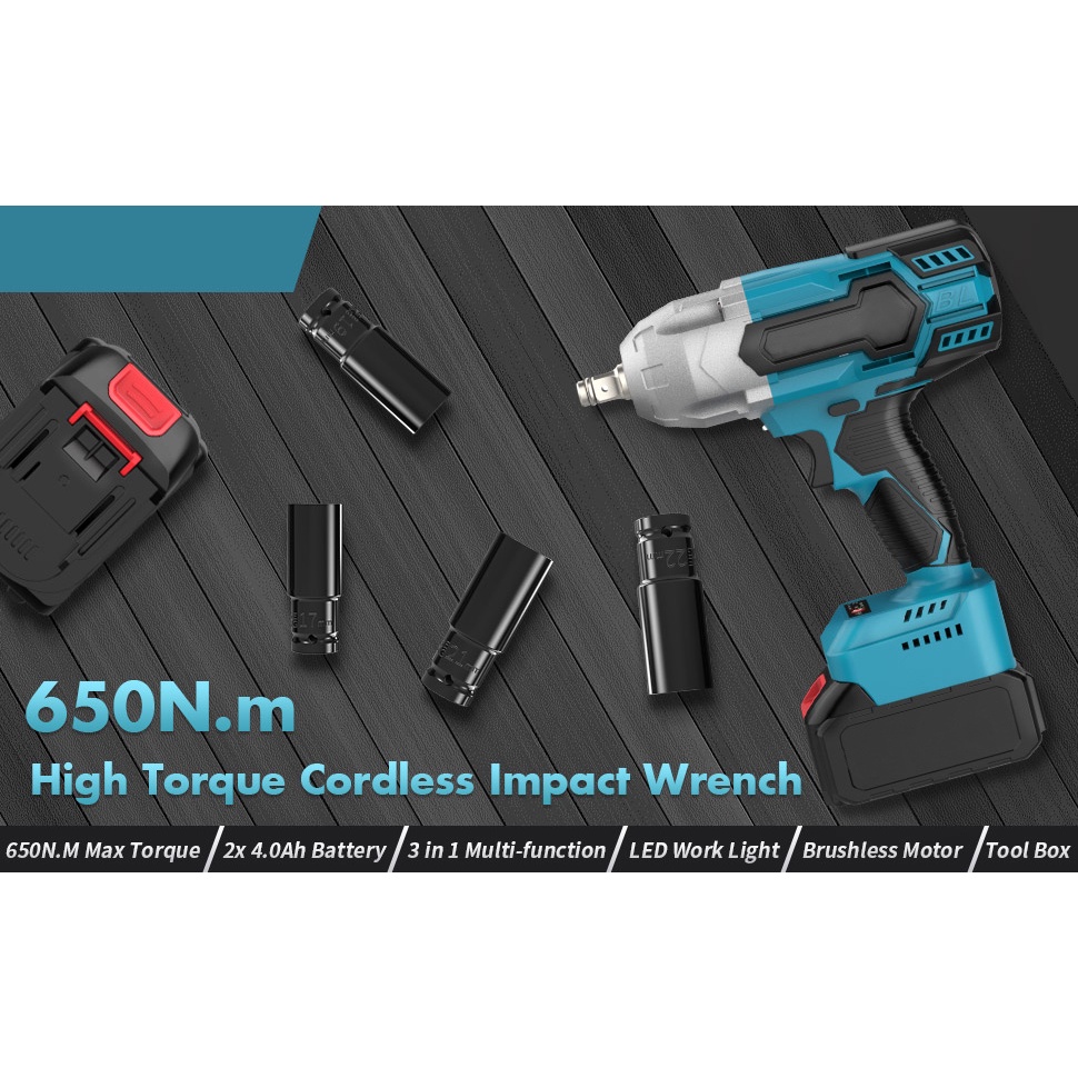 Impact Wrench Tools Brushless Set 998VF Set Aksesoris Terlengkap 650Nm/ Cordless Impact Wrench Socket Set Full Aksesoris/ Bor Obeng Kunci Drive Socket/ Alat Pembuka Baut Mobil Baterai/ Mesin Bor Drilling Screwdriver Tanpa Kabel Set