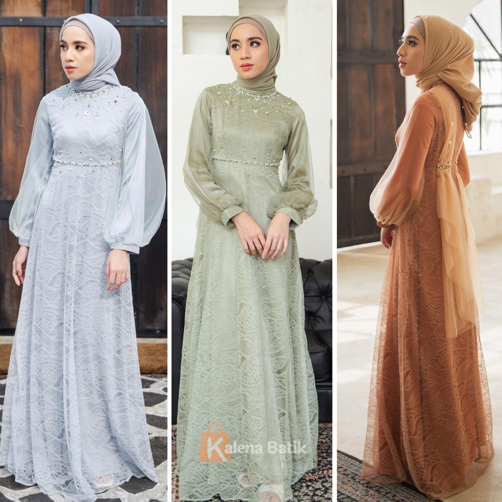 Nadine Dress Exclusive Terbaru Gamis Brukat Maxi Pesta Kondangan Lamaran Tunangan Kekinian