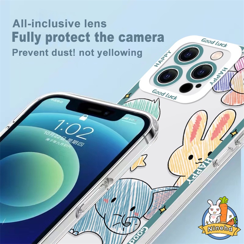 Casing Compatible for Iphone 14 13 12 11 Pro Max Xr Xs Max 7 8 Plus SE 2020 Gambar Kartun Lucu Cute Happy Cartoon Animal Four-corner Anti-drop Anti-dirty Soft  TPU Phone Case