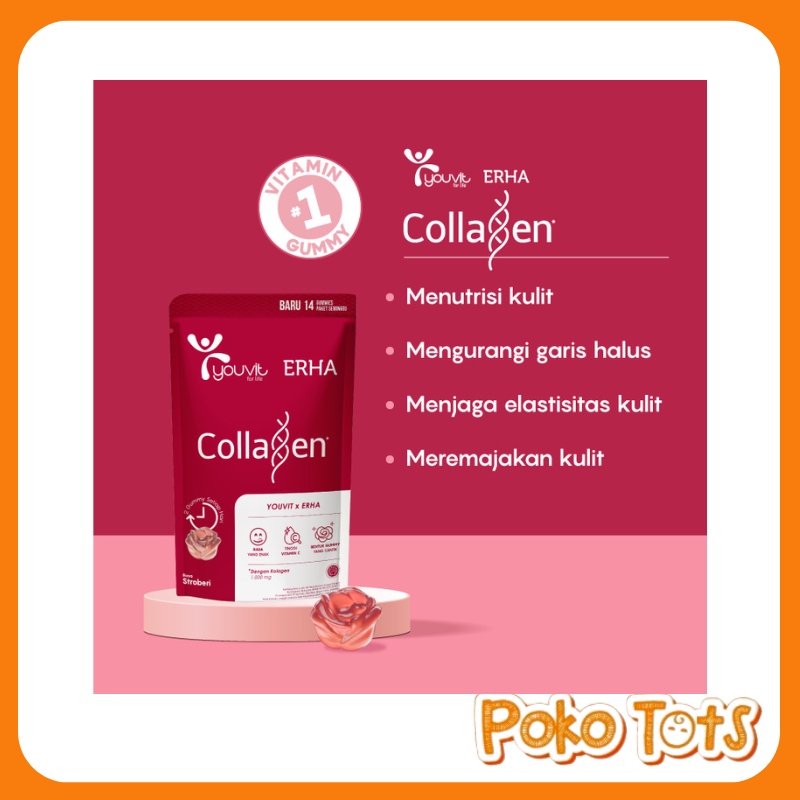 Youvit x Erha Collagen Anti Aging 14 Gummies Suplemen Kesehatan Kulit Wajah Anti Kerut WHS