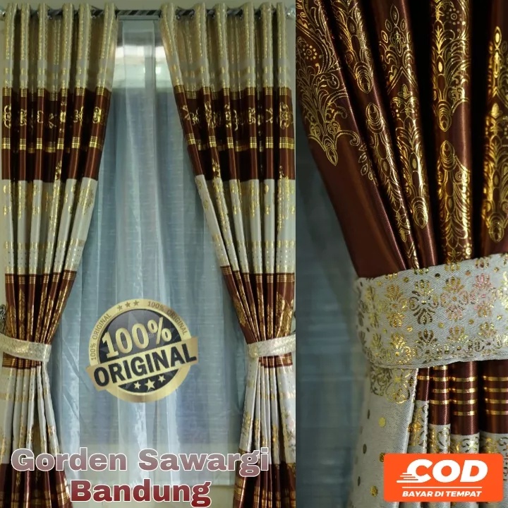 Gorden premium import mewah model terbaru motif batik gordyn jendela print emas bahan blackout impor