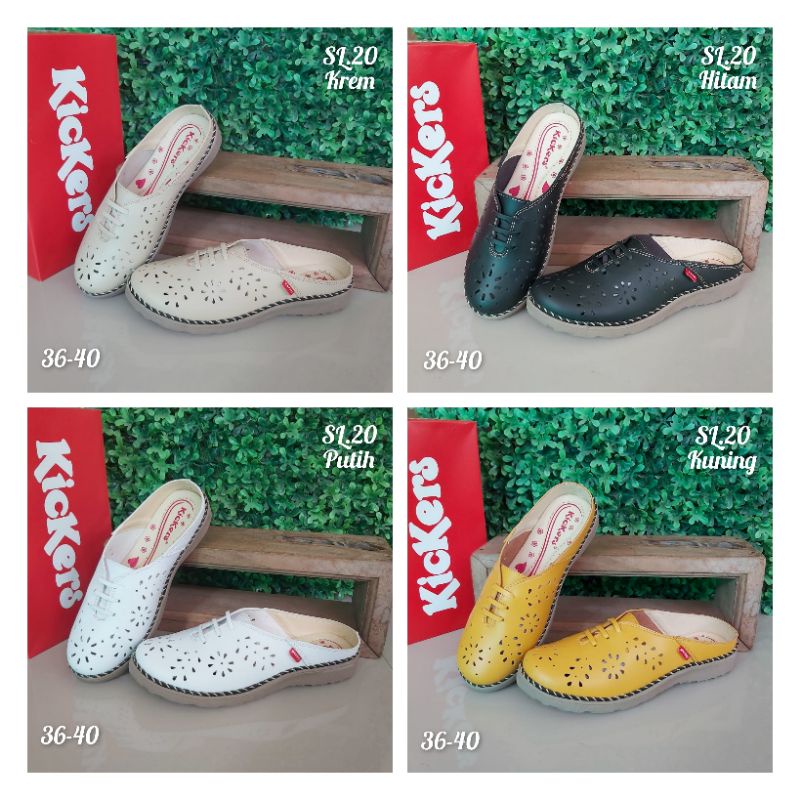 SL.20 Sandal kickers wanita bahan kulit / Sandal sendal slop bustong tutong wanita / Sandal sendal w