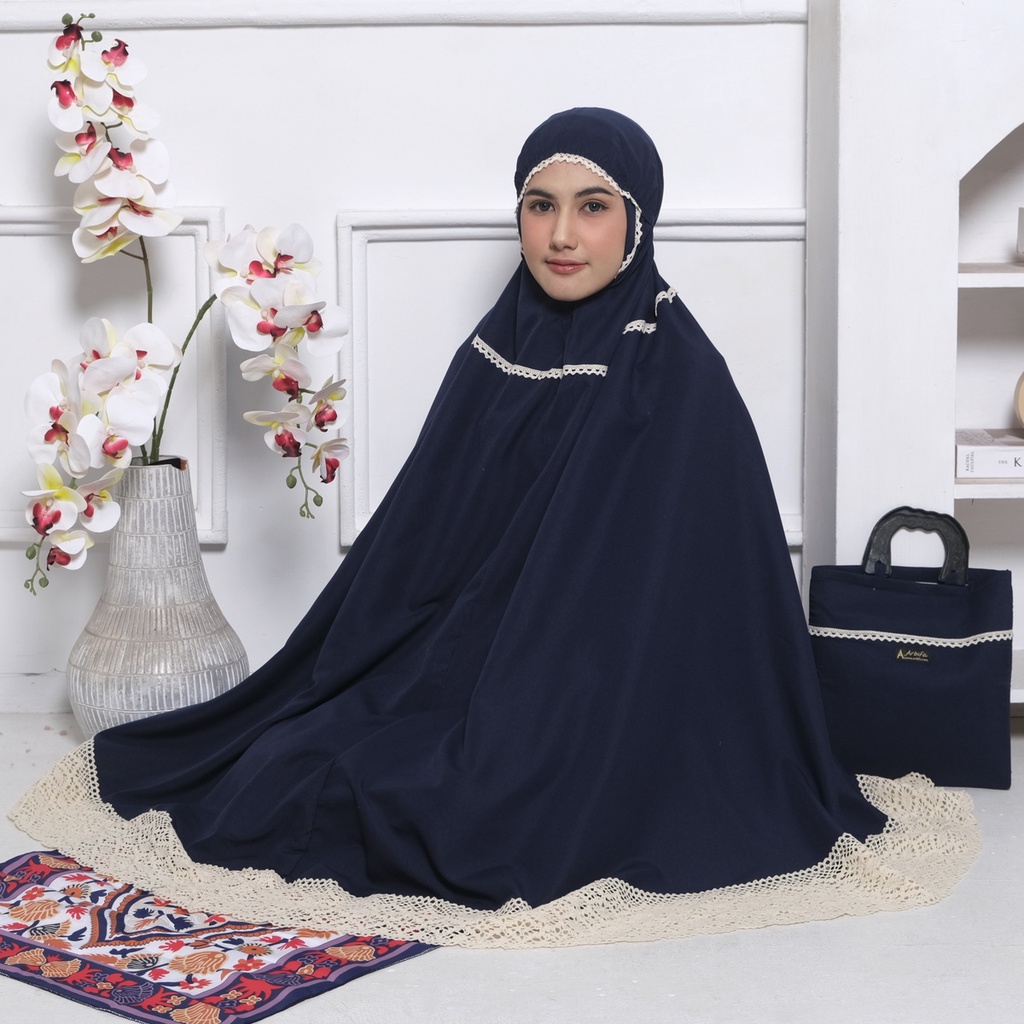 Set Sajadah + Mukena Renda Rajut Besar Lebar Haida Dewasa Jumbo Katun Polos