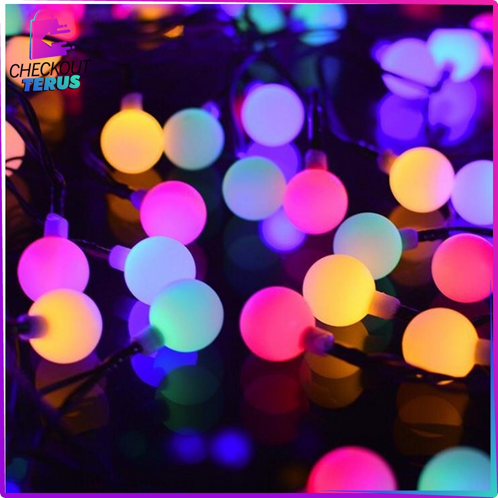 CT C775 Lampu Tumbler LED Rainbow Motif Bola Salju 10 Meter Anggur Bulat Twinkle Light Hiasan Dekorasi Natal