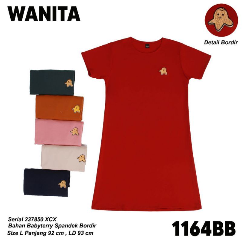1164BB daster lemone polos babyterry bordir pendek dress kaos murah