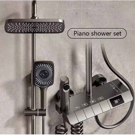 Shower Tiang Suhu Panas Dingin Mode Tombol Piano Kualitas Terbaik Head High End Digital Display Quality Bathroom Shower Suit