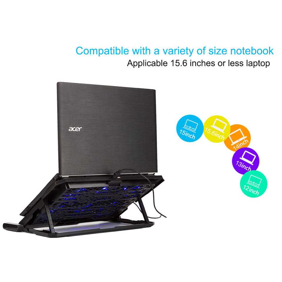 Cooling Pad Laptop 6 Kipas LCD Screen Display Alas Pendingin Laptop 6 Speed Adjustable 2 USB Port