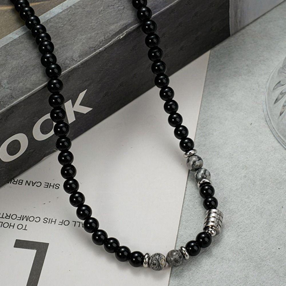 Mxbeauty Pria Manik Kalung Pesona Halus Klavikula Rantai Stainless Steel Aksesoris Pakaian Untaian Manik-Manik Sederhana Fashion Perhiasan