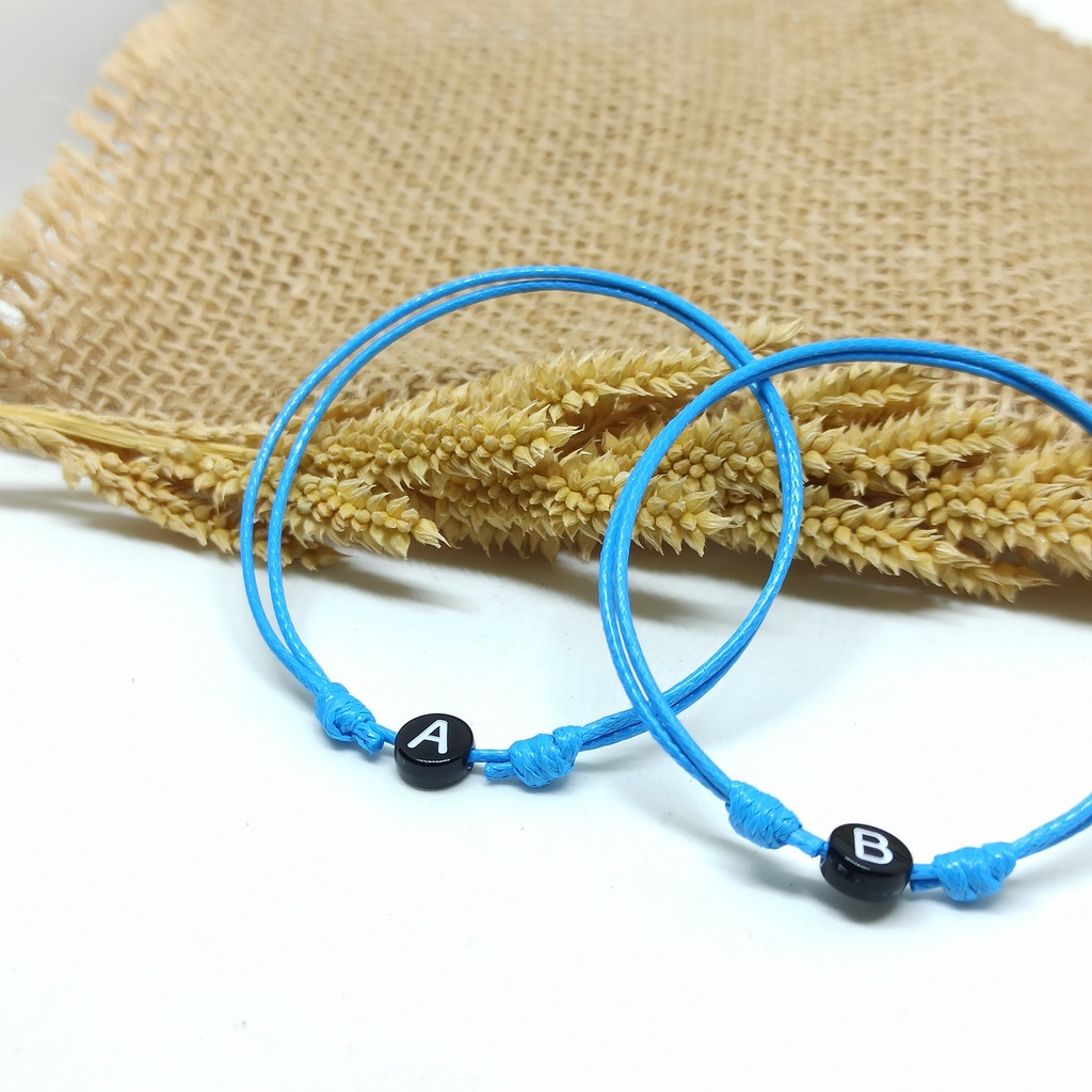 [Biru] 1mm Gelang Tali Inisial Biru / Gelang Couple Inisial / Gelang Biru