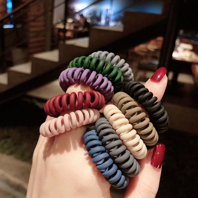 (Hello Girl)F63 Ikat Rambut Wanita Spiral Warna Polos Impor