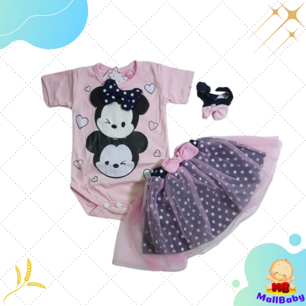 Setelan Jumper Set Bayi Perempuan Lucu Rok Bandana Tsums