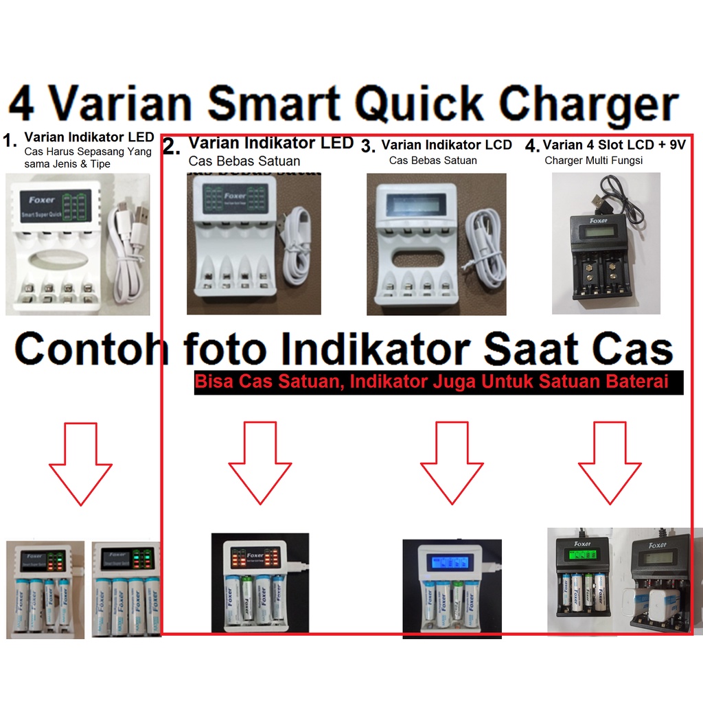 Charger Cager Cas Foxer Baterai AA A2 , AAA A3 Rechargeable