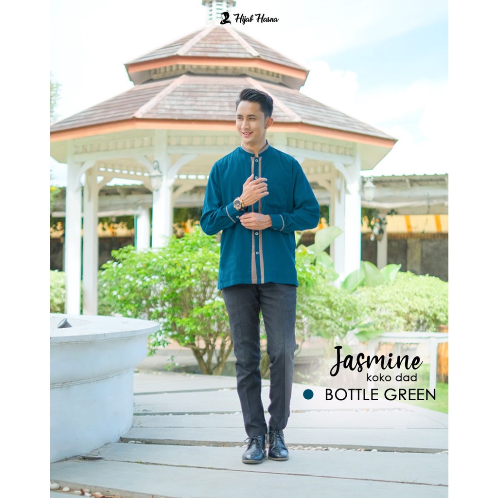 Hijab Hasna Koko Jasmine Lengan Pendek Warna Bottle Green Size M Kemeja Polos Terlaris