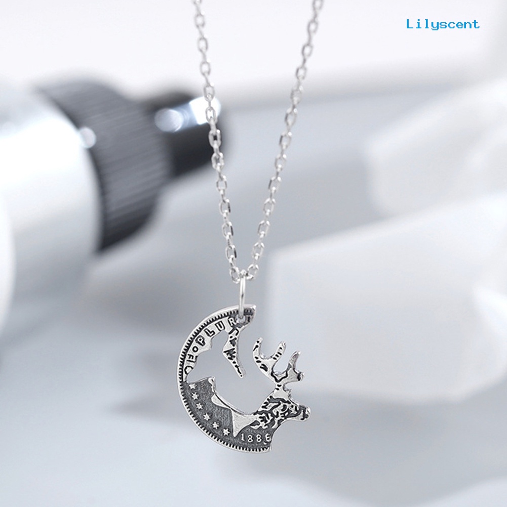 Ls 2Pcs Deer Puzzle Disc Pendant Alloy Rantai Klavikula Kalung Pasangan Kekasih Hadiah