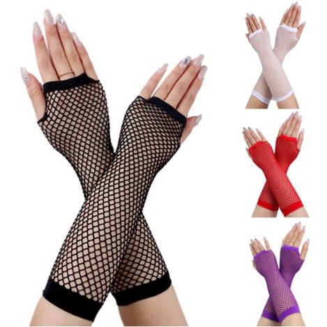 sarung tangan jaring nilon setengah jari half finger gloves aksesoris fashion cosplay wanita