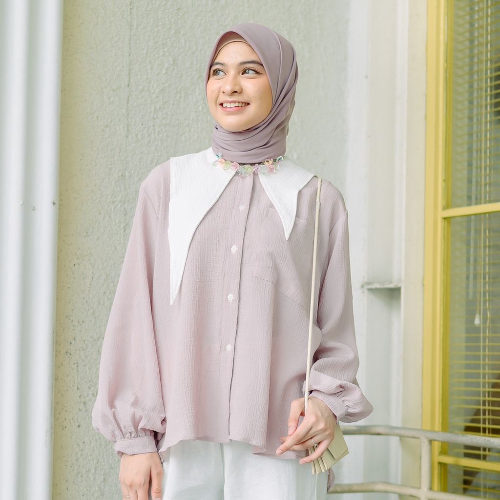Lozy Hijab - Faye Collar Shirt (Kemeja Basic Kerah Unik)