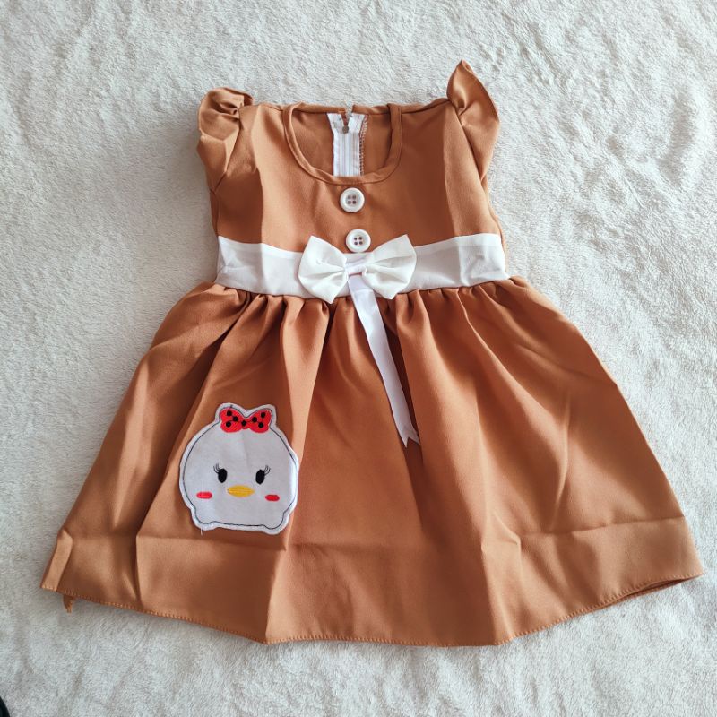 Dress anak cewek 1 2 tahun moscrepe gaun anak perempuan baju anak cewek piyo piyo ( dress piyo-piyo moscrepe )