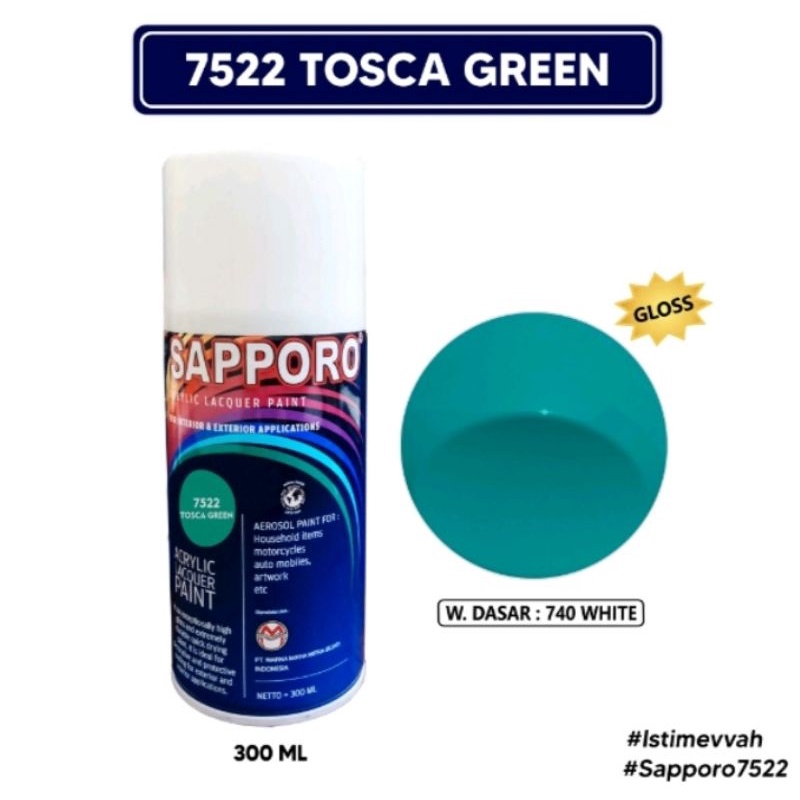 Cat Semprot Saporo SAPPORO 7522 Tosca Green 300ml Hijau Biru Toska Spray Paint Motor Pilok Pilox Pyl