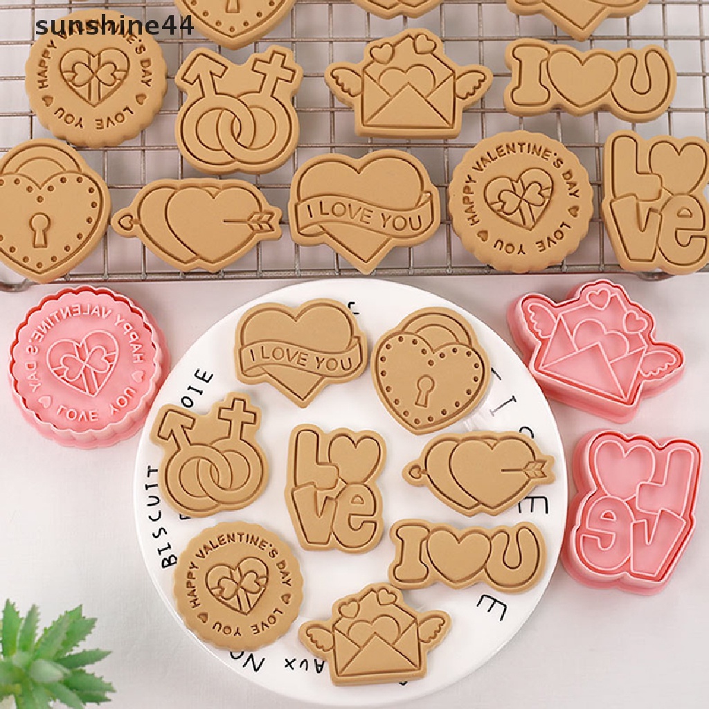 Sunshine 8Pcs 3D Valene's Day Cookie Cutters Biscuit Mold Cetakan Kue Kering Cap Dekorasi Pesta Baking Tools.