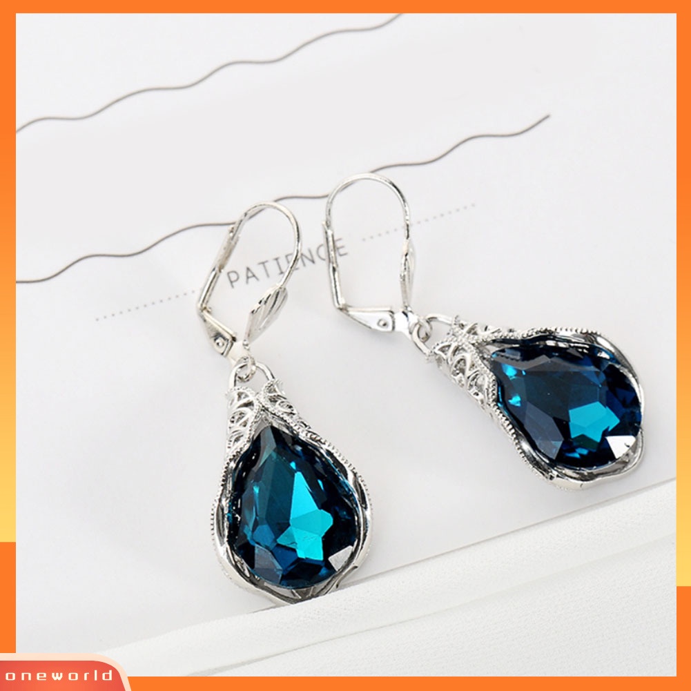 {oneworld} Fashion Wanita Teardrop Faux Sapphire Menjuntai Leverback Earrings Perhiasan Hadiah