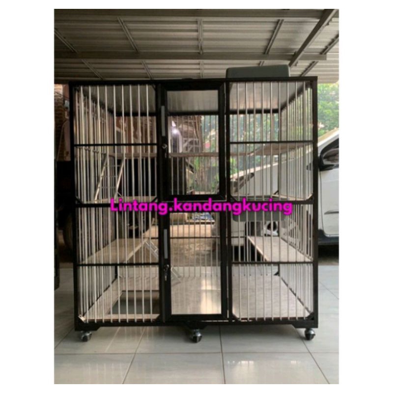 kandang rumah kucing 2 kamar tingkat bahan aluminium