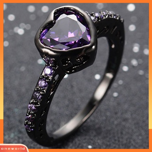 {oneworld} Fashion Wanita Zirkon Mengkilap Perhiasan Cincin Lamaran Pertunangan Berlapis Emas Hitam