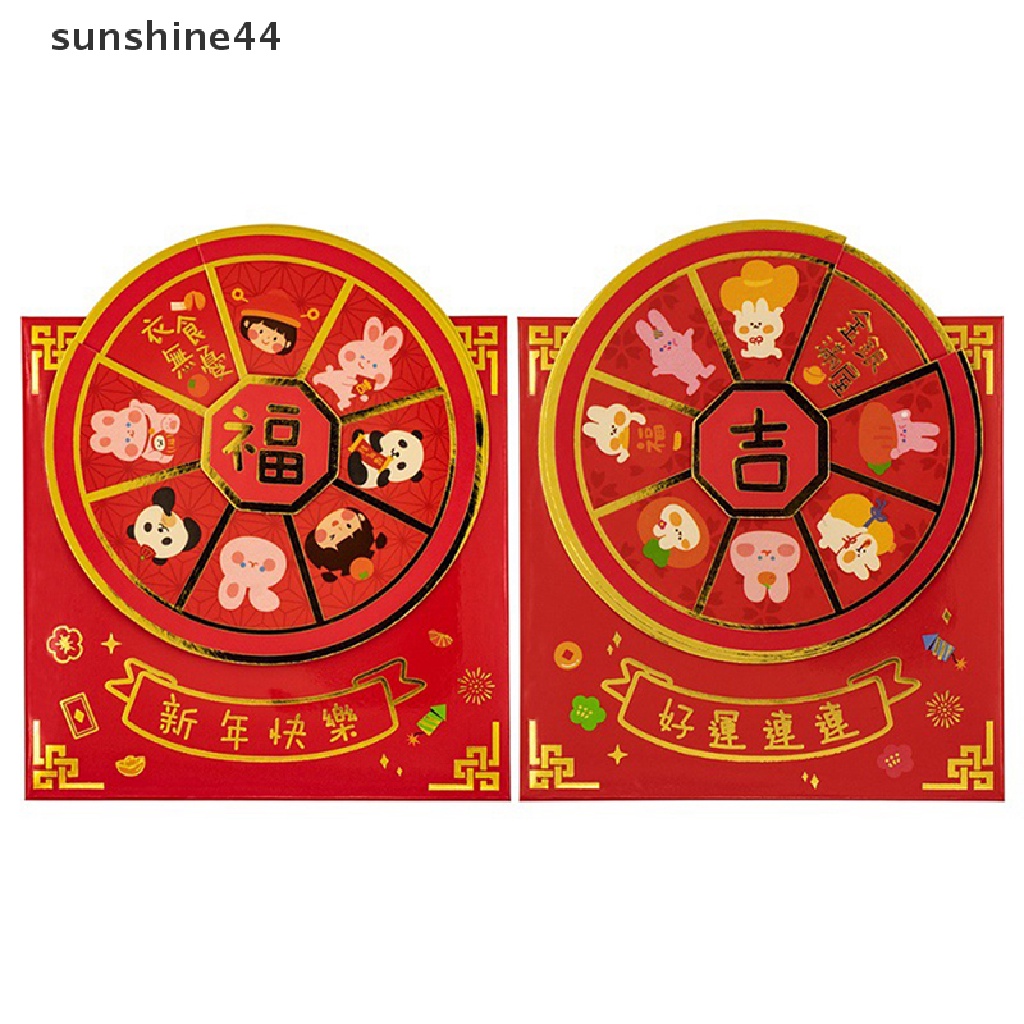 Sunshine 3pcs Amplop Merah Yang Dapat Diputar Kreatif Kartun Saku Merah2023Tahun Baru Hongbao.
