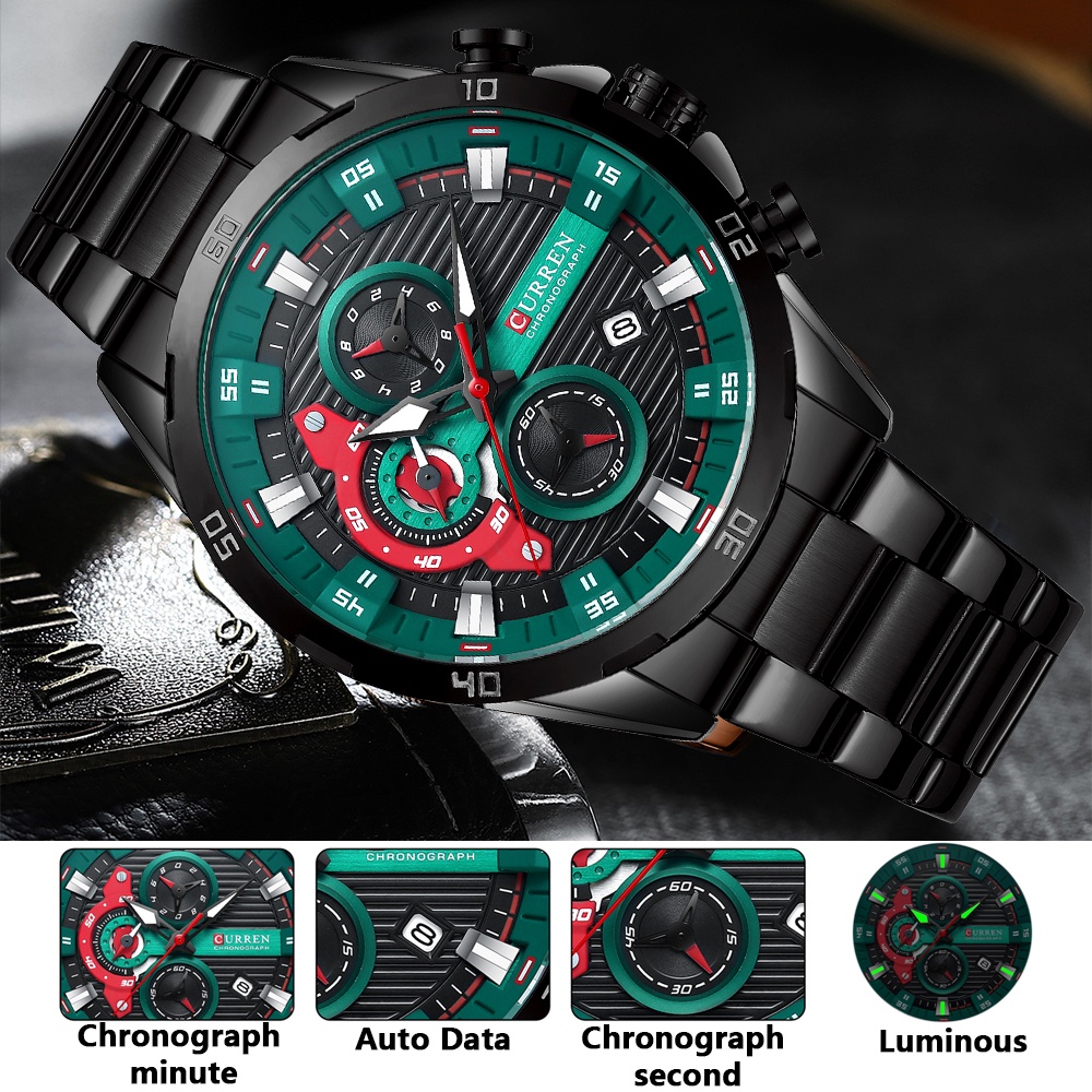 CURREN Jam Tangan Pria Original Modis Analog Luxury Stainless Steel Crononya Aktif Tahan Air Jam Tangan Cowok Bercahaya Arloji (KOTAK GRATIS)