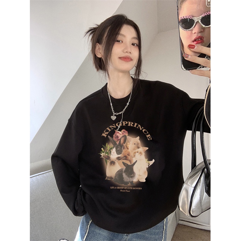 Sweater Oversize Korea Space Lucu Sweater Couple Unisex Rabbit Bulan Planet Korean Style/atasan kaos wanita lengan panjang