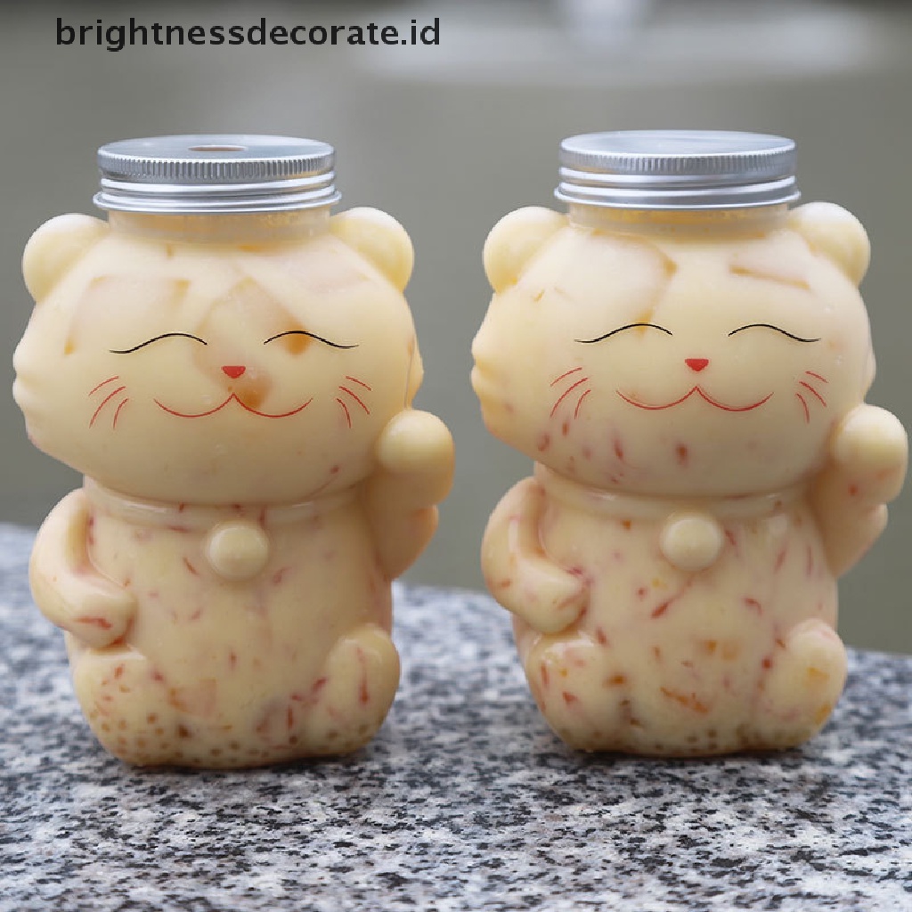 [Birth] Botol Jus Homemade Desain Kucing Botol Minuman Botol Jus Minuman Jus Transparan Botol Teh Susu Minuman Dingin Milk Tea Juice Sealed Cap Bottle [ID]